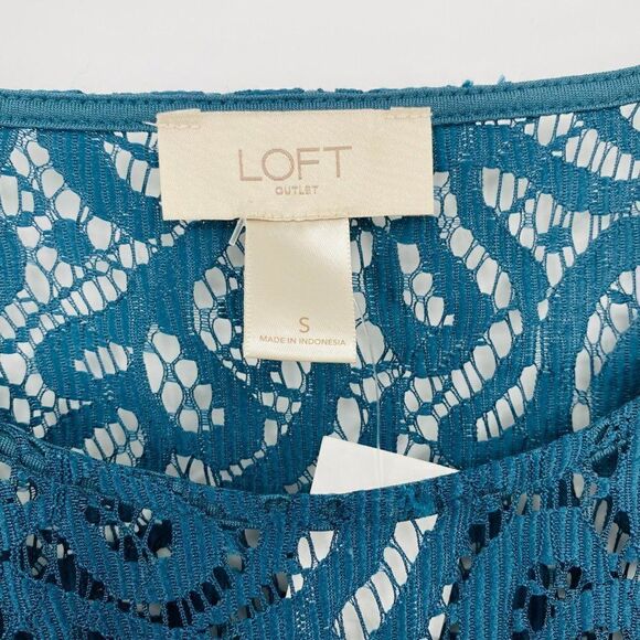 NEW LOFT Size Small Dark Teal Lace Half Sleeve Career Blouse Top - Picture 6 of 7